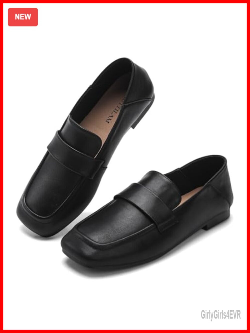 Genuine Leather Square Toe Loafers Slip-On Dress Shoes for Work